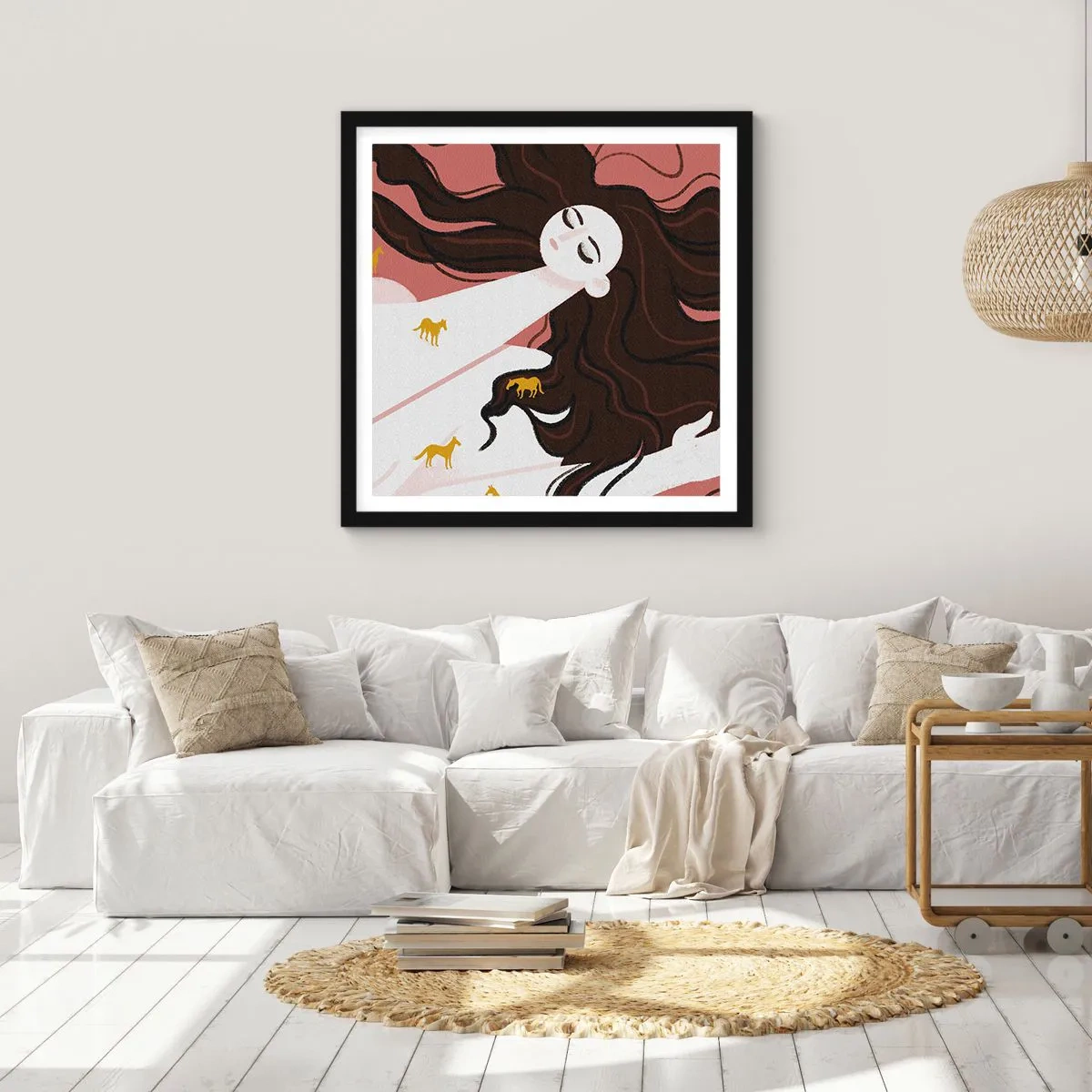 Plakat i sort ramme - Drøm om en gylden hest - 40x40 cm