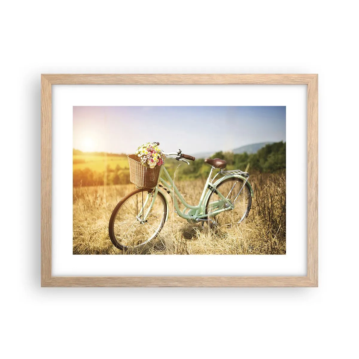 Plakat i ramme af lyst egetræ - Jeg bliver her et stykke tid - 40x30 cm