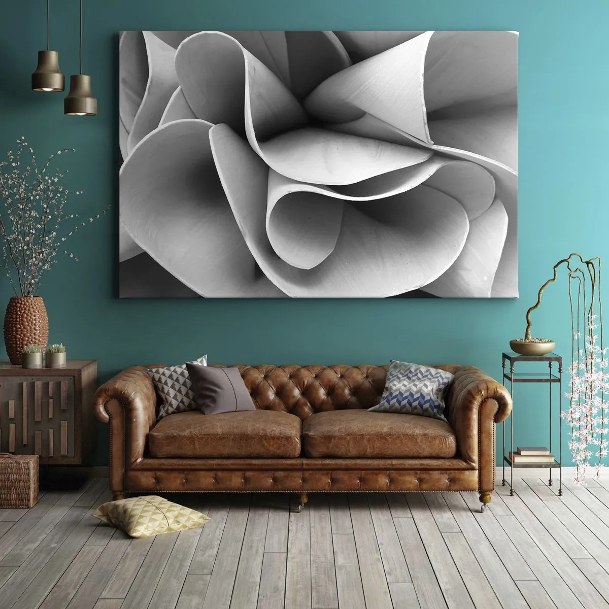 Lærredstryk - Billede på lærred - Sort-hvide detaljer af abstrakte former - 70x50cm - Hvad der sker i rummet - Moderne vægdekoration til stue og soveværelse ARTTOR