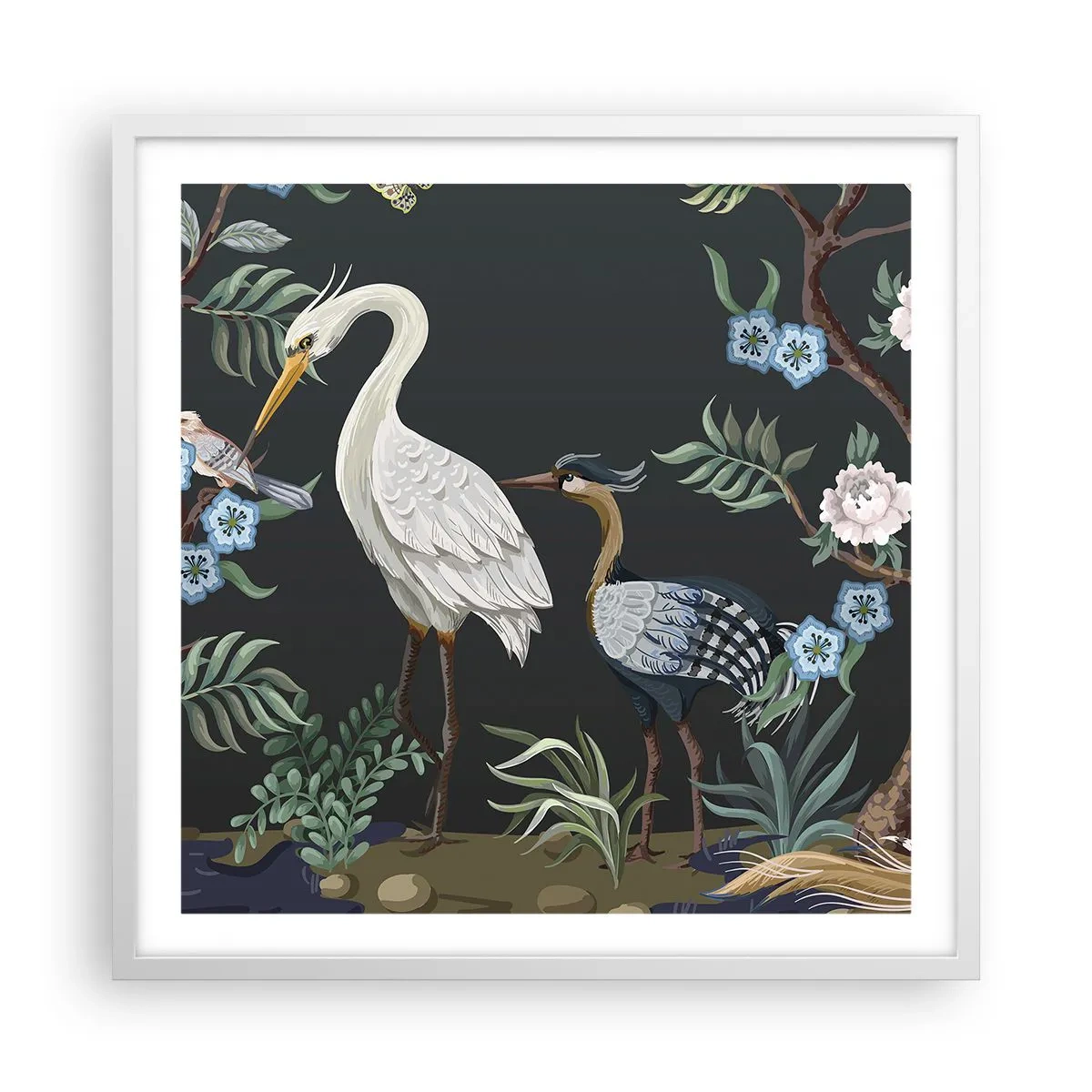 Plakat i hvid ramme - Fugleparade - 60x60 cm