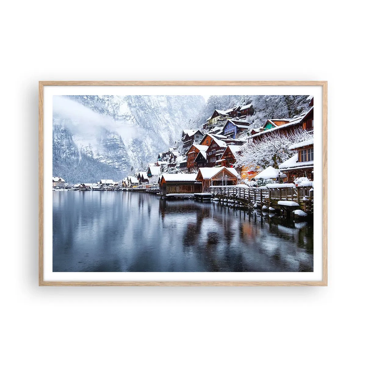 Plakat i ramme af lyst egetræ - I en vinterdekoration - 100x70 cm