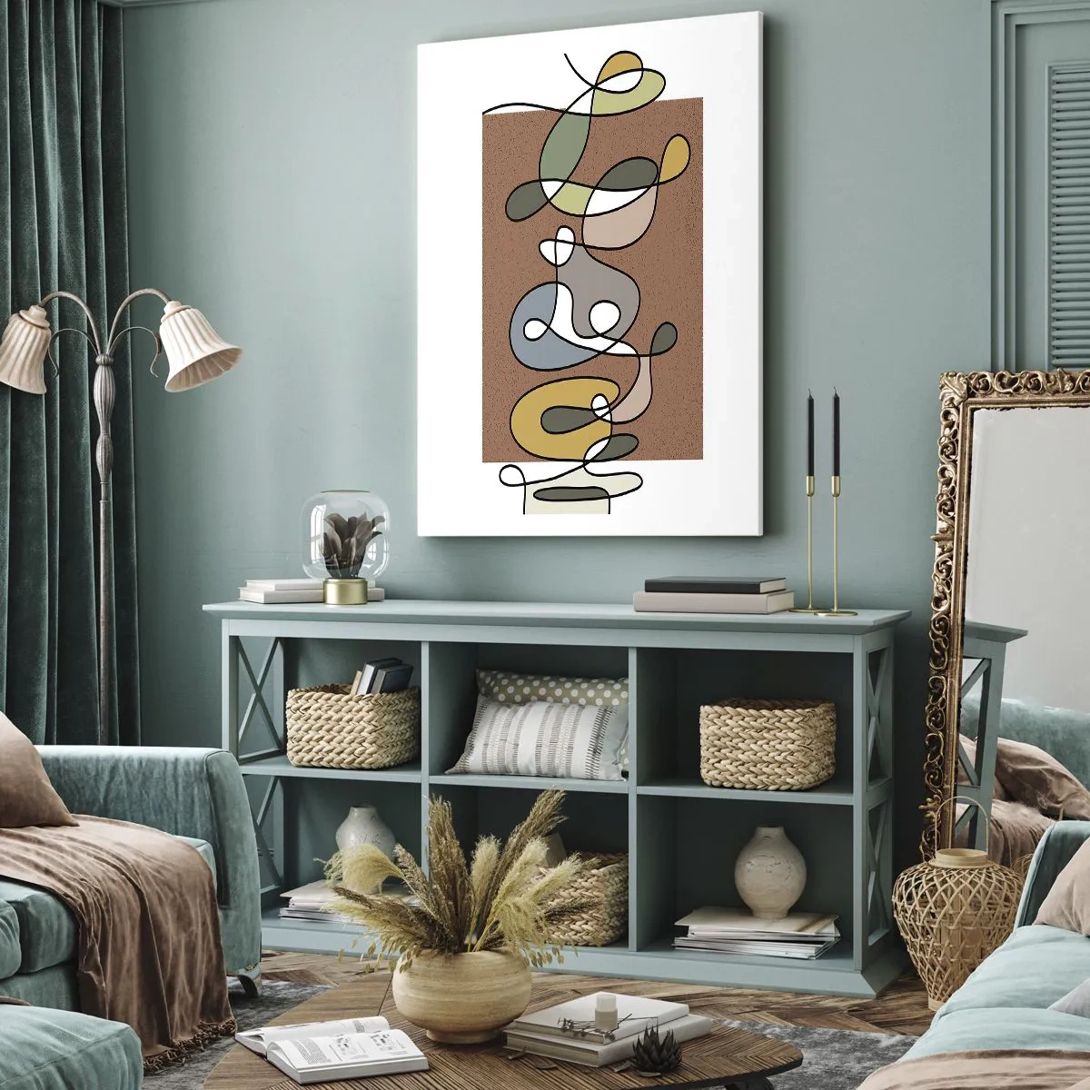 Lærredstryk - Billede på lærred - En abstraktion, der er værd at smile over - 55x100 cm