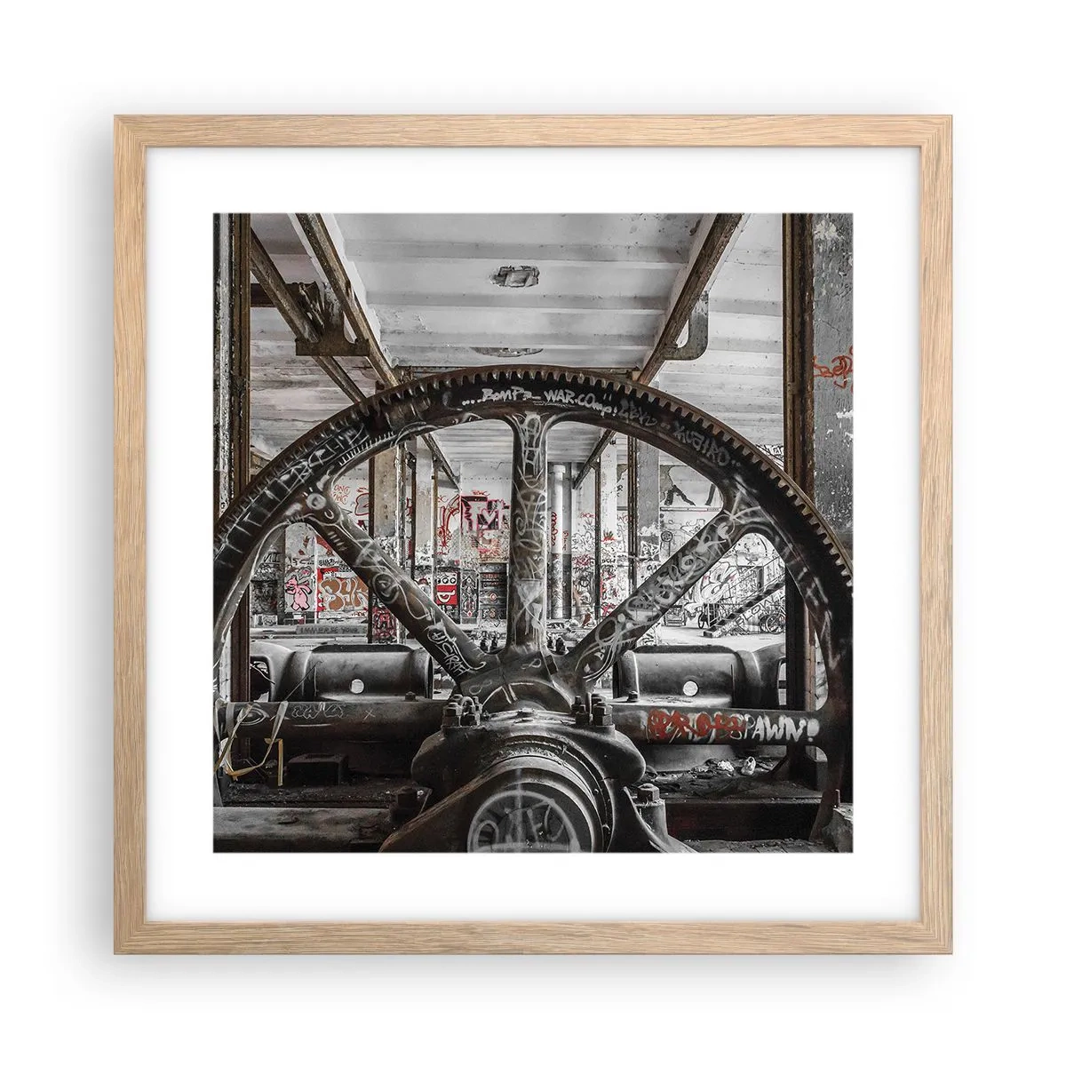 Plakat i ramme af lyst egetræ - Fabrikkens hemmelige liv - 40x40 cm