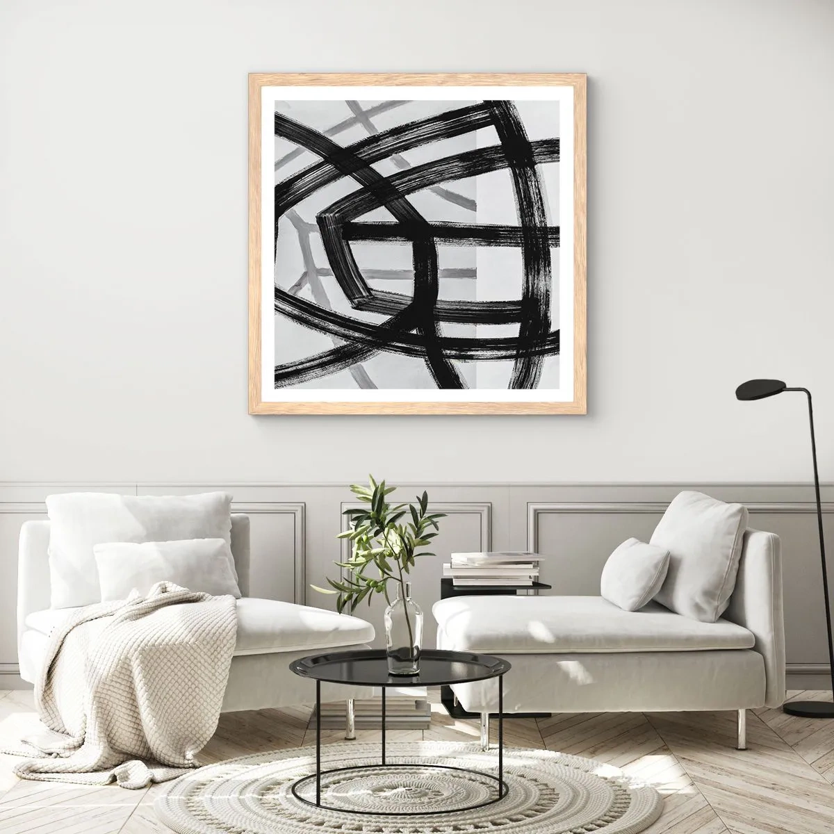 Plakat i ramme af lyst egetræ - Opbygning af dybde - 40x40 cm