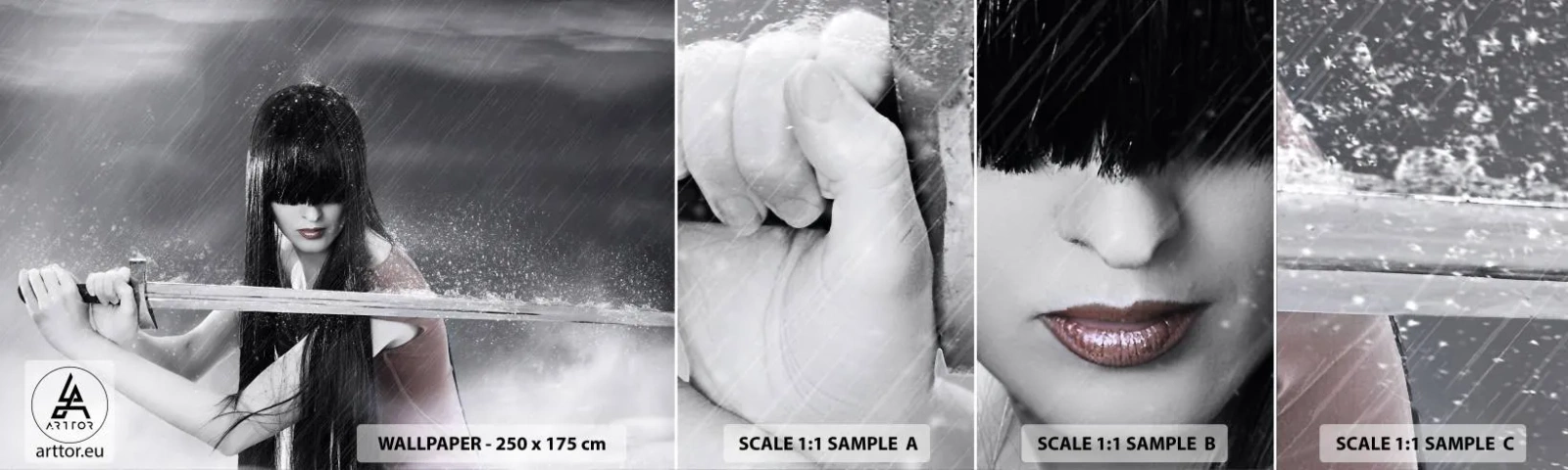 Fototapet Prøve Standard Eco - Smuk og farlig - Kvinde, Sværd, Militær - 100x30 cm