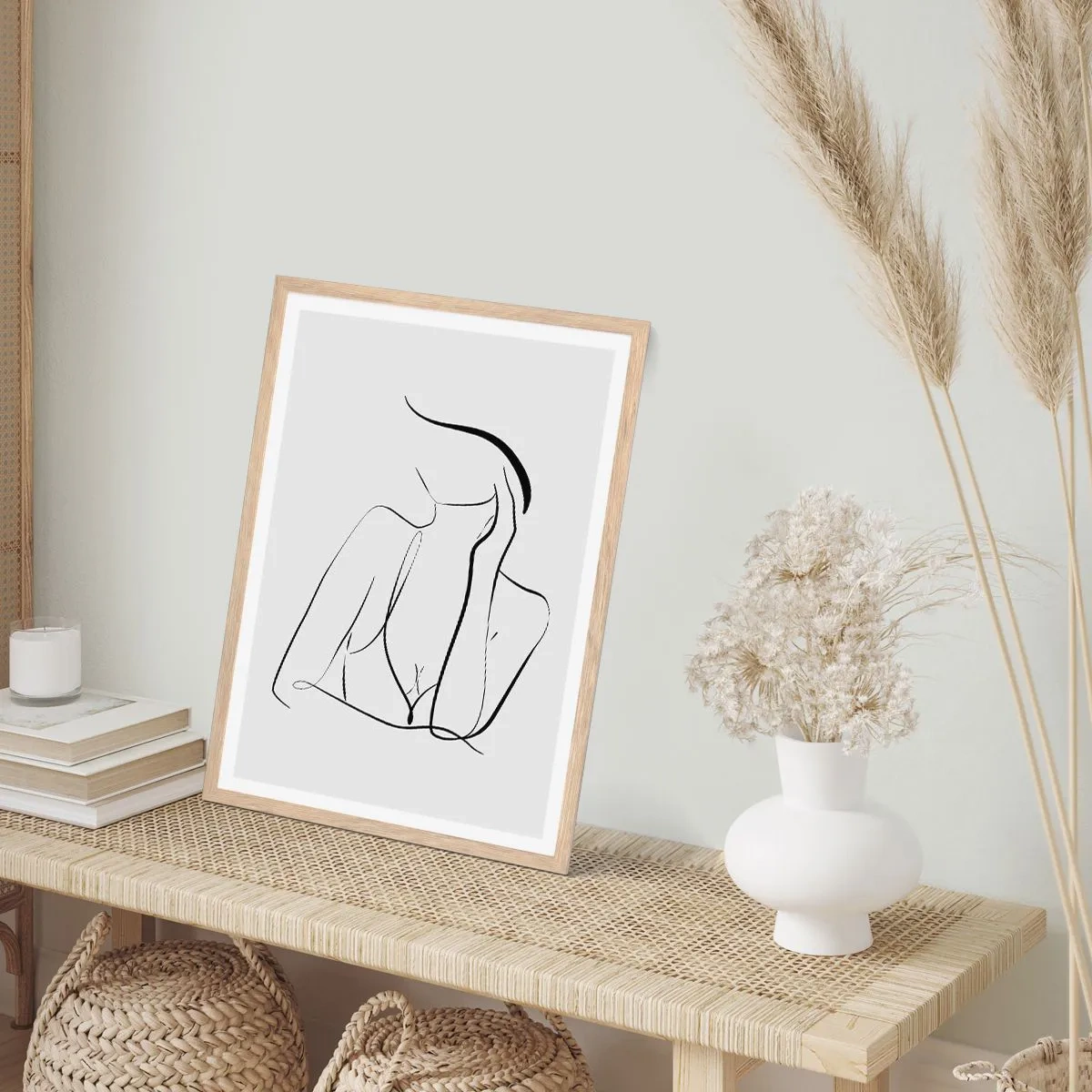 Plakat i ramme af lyst egetræ - På bølgen af en drøm - 30x40 cm