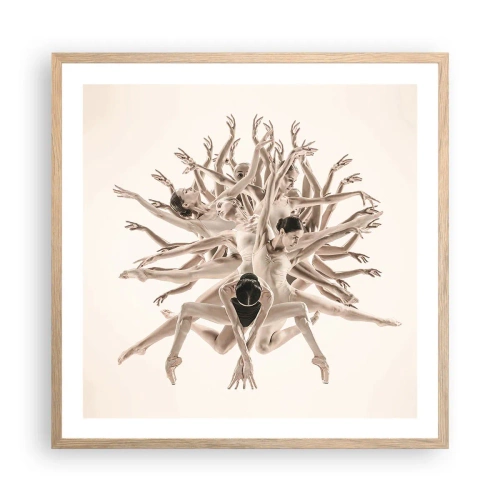 Plakat i ramme af lyst egetræ - Blomstrende i dans - 60x60 cm