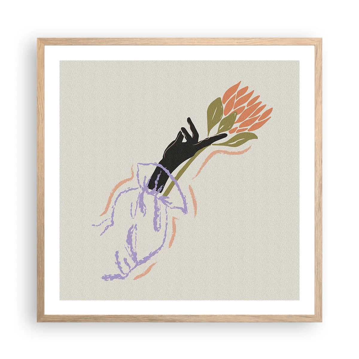 Plakat i ramme af lyst egetræ - En søsterlig berøring - 60x60 cm