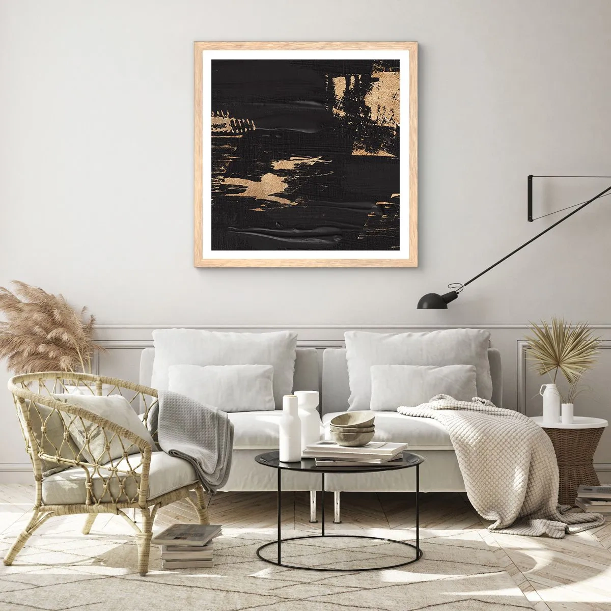 Plakat i ramme af lyst egetræ - Et spor af berøring - 30x30 cm