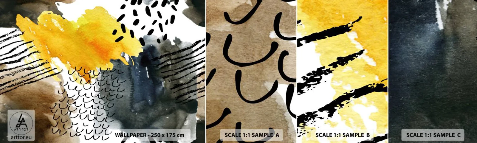 Prøve Fototapet Selvklæbende Deluxe Sticker - Et møde mellem elementerne - Abstraktion, Stykke, Moderne kunst - 100x30 cm