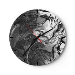 Vægur, Uret - Sort-hvid abstraktion med flydende linjer og tekstur - 30x30cm - Forviklet i drømme - Moderne vægdekoration til stue, køkken og soveværelse ARTTOR