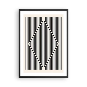 Plakat i sort ramme - Sorte og hvide linjer skaber en optisk illusion - 50x70cm - Geometrisk illusion - Moderne vægdekoration til stue og soveværelse ARTTOR