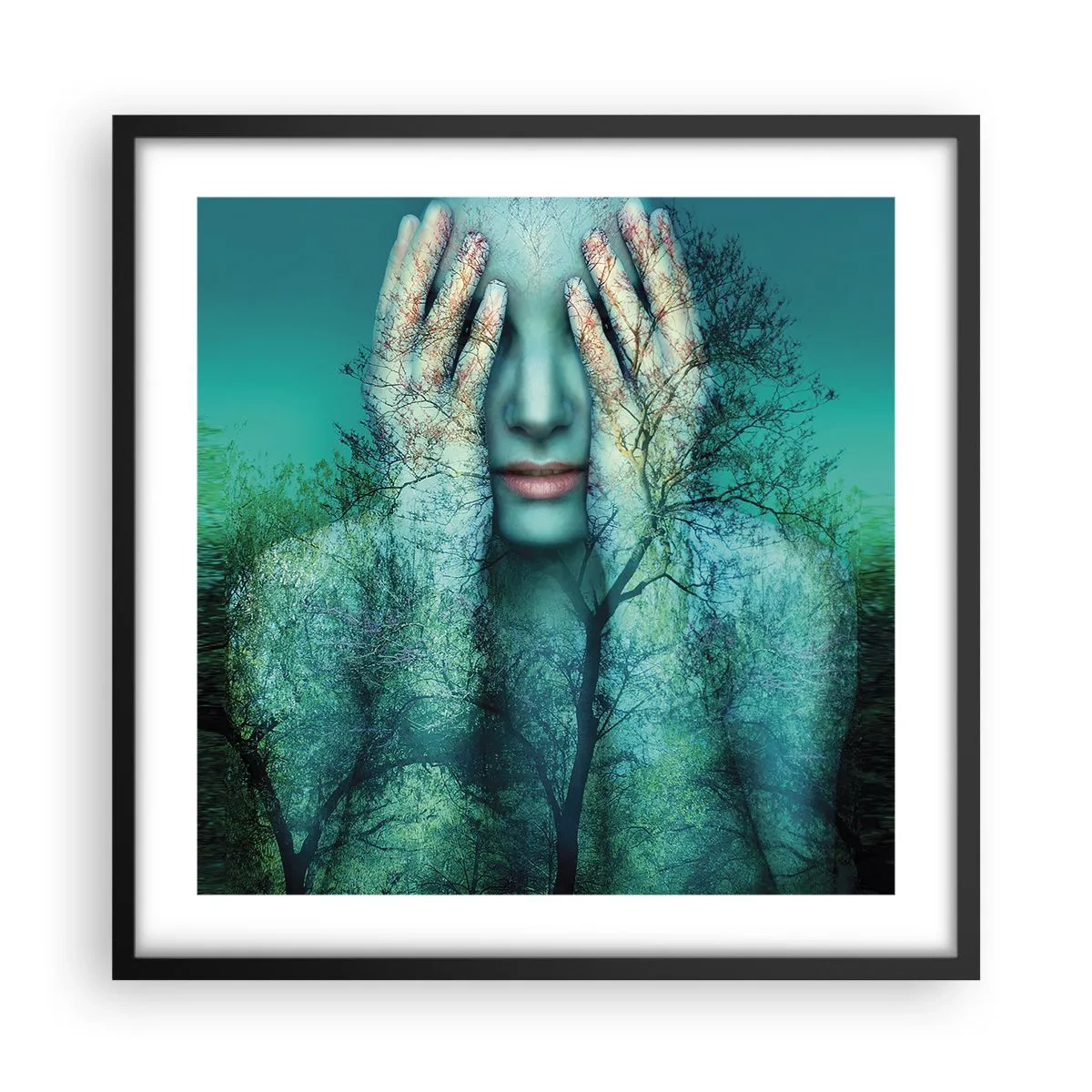 Plakat i sort ramme - Nedsænket i blåt - 50x50 cm