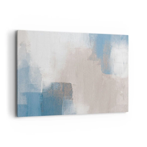Lærredstryk - Billede på lærred - Lyserød abstraktion bag et slør af blåt - 100x70 cm