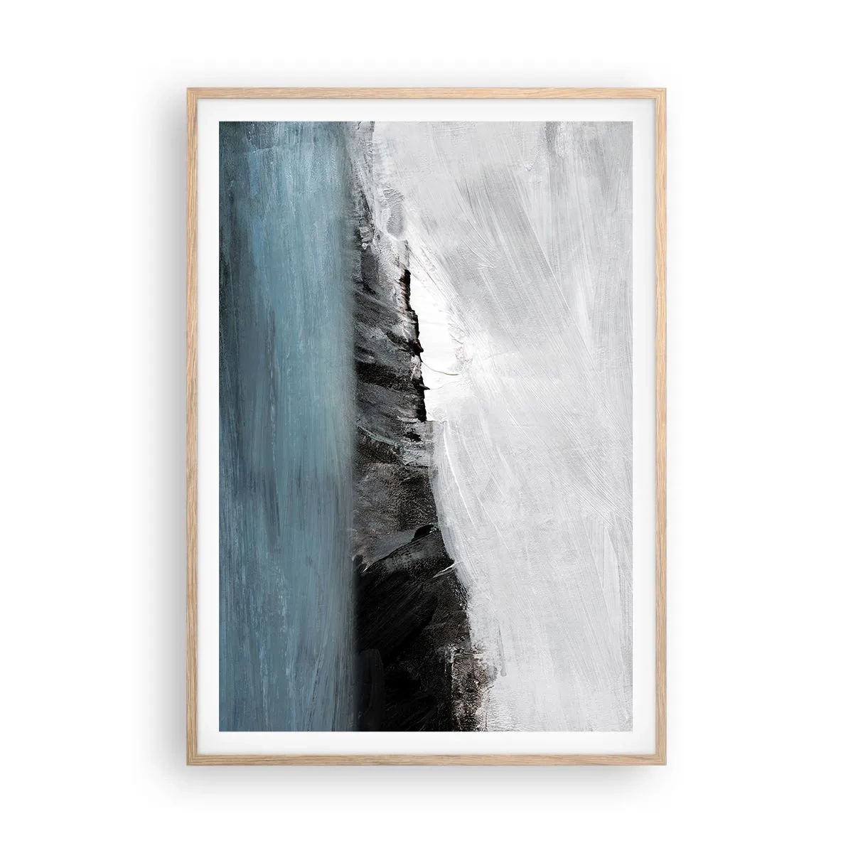 Plakat i ramme af lyst egetræ - Vand - jord: et sammenstød mellem elementerne - 70x100 cm
