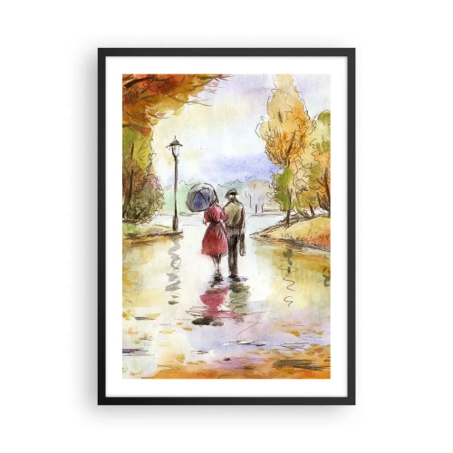 Plakat i sort ramme - En gåtur i parken om efteråret i akvarelstil - 50x70cm - Romantisk efterår i parken - Moderne vægdekoration til stue og soveværelse ARTTOR