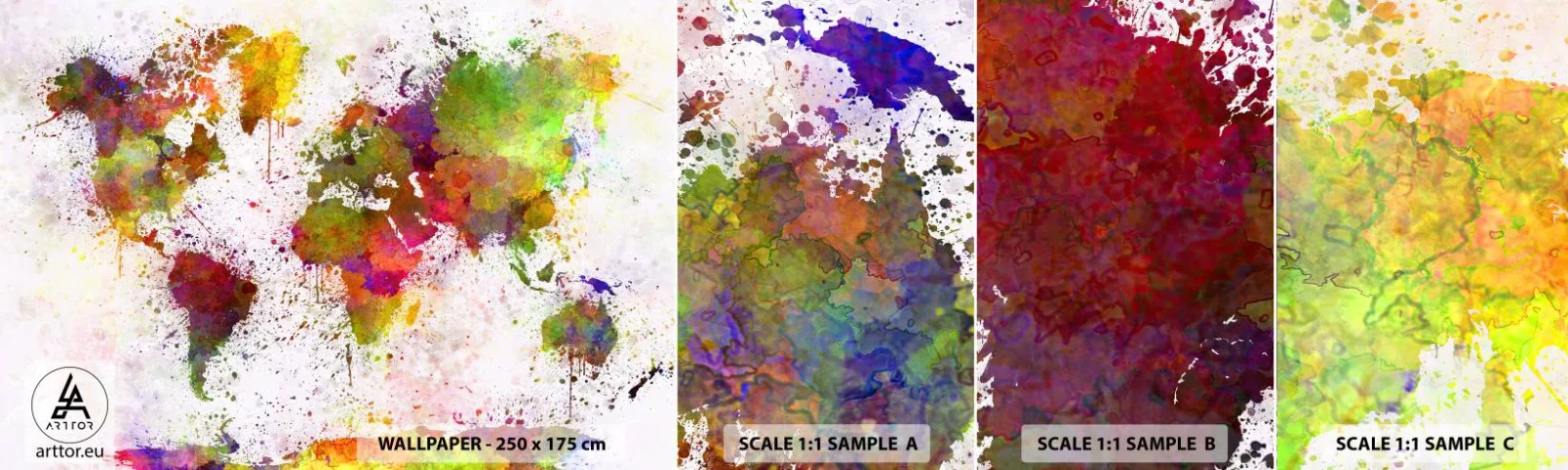 Fototapet Prøve Standard Eco - På en eller anden måde gik det bare godt - Verdenskort, Kontinenter, Stykke - 100x30 cm