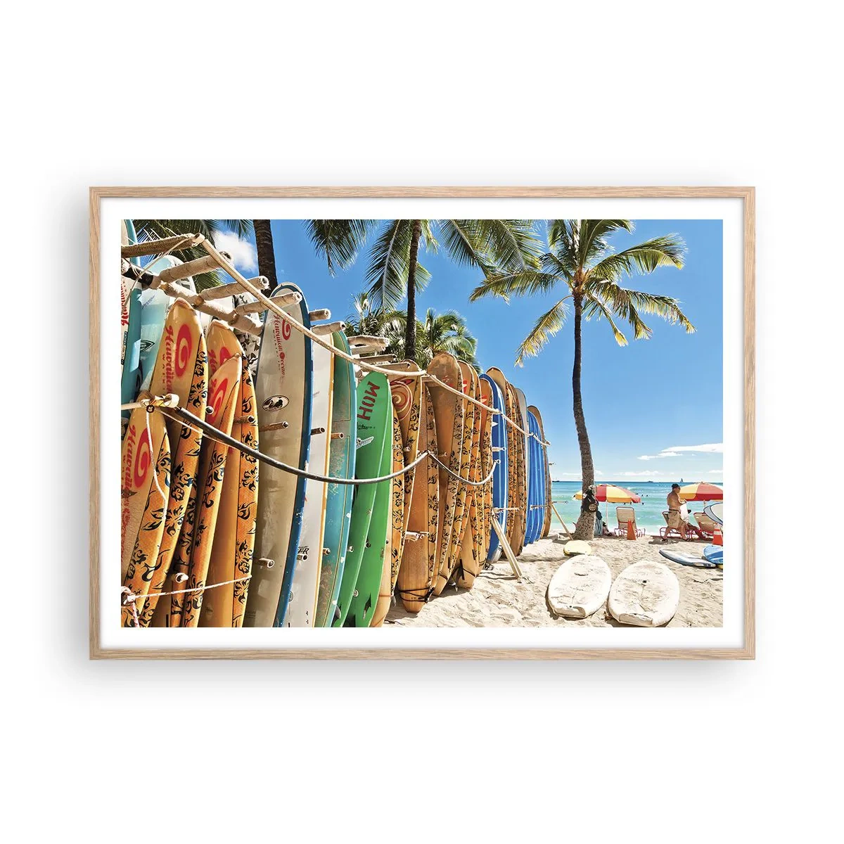 Plakat i ramme af lyst egetræ - Solrig sjov - 100x70 cm