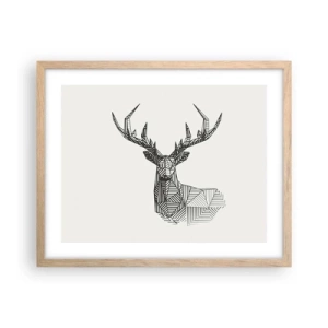 Plakat i ramme af lyst egetræ - Hjorte i kubistisk stil - 50x40 cm