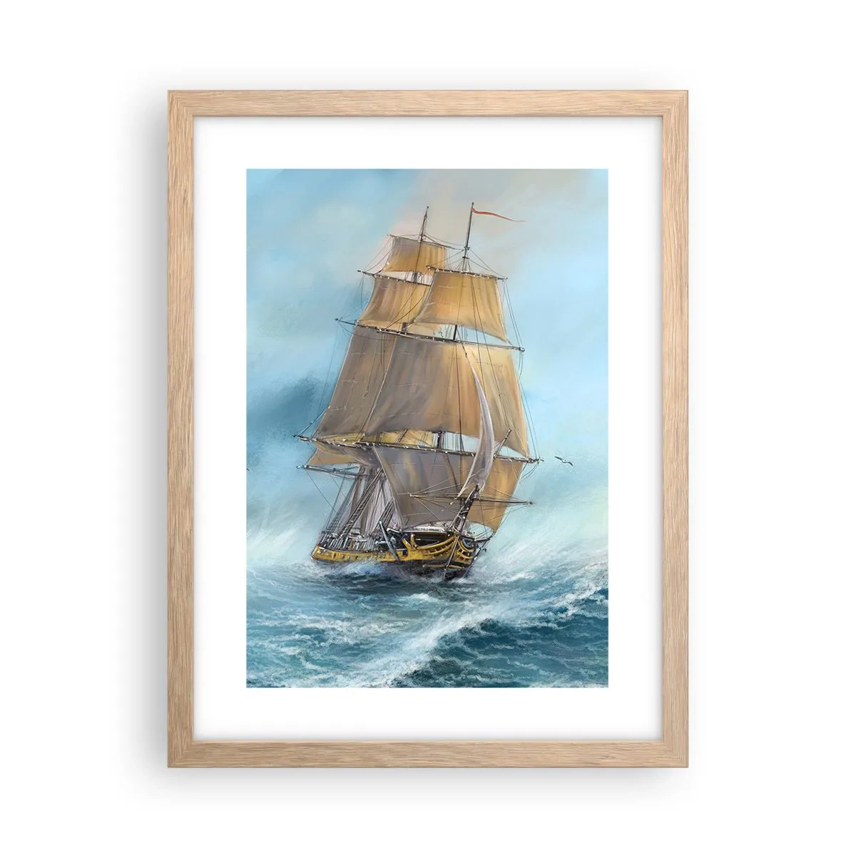 Plakat i ramme af lyst egetræ - Bølgende gennem bølgerne - 30x40 cm