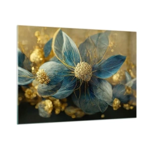 Billede på glas - Blomstre med guld - 100x70 cm