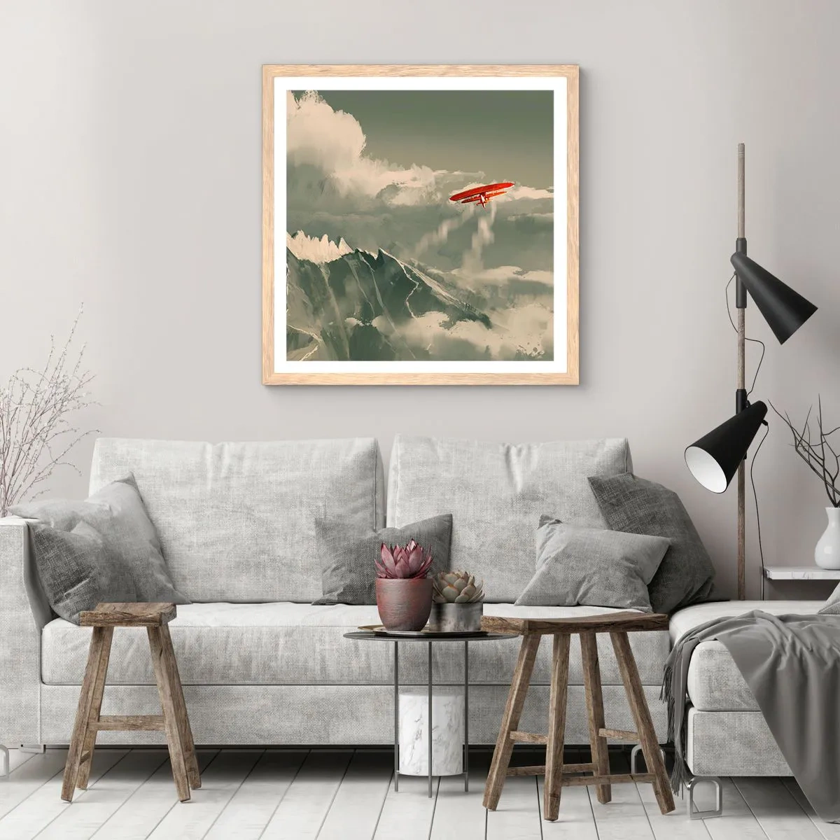Plakat i ramme af lyst egetræ - Frygtløs pioner - 40x40 cm