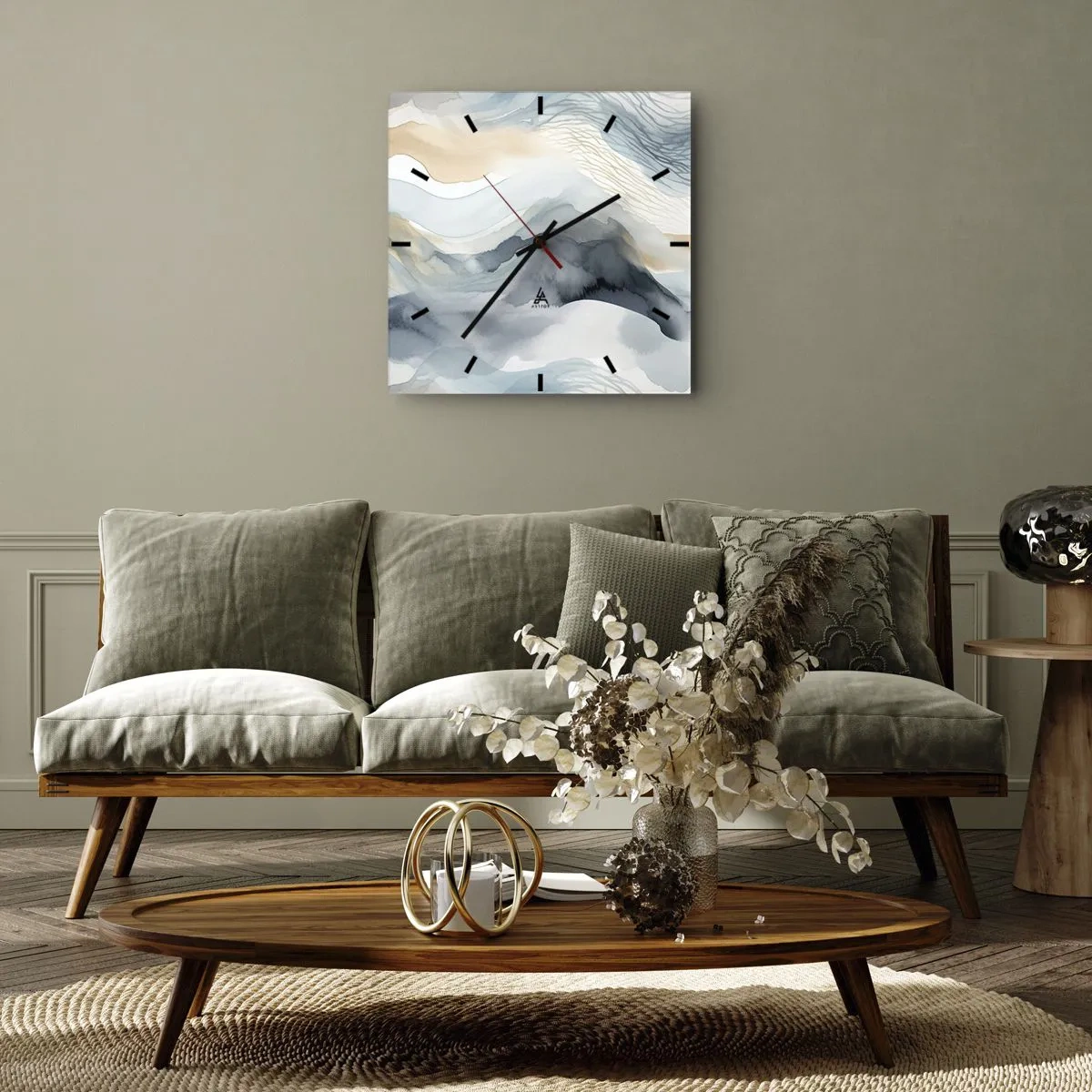 Vægur, Uret - Abstraktion af sne og tåge - 30x30 cm