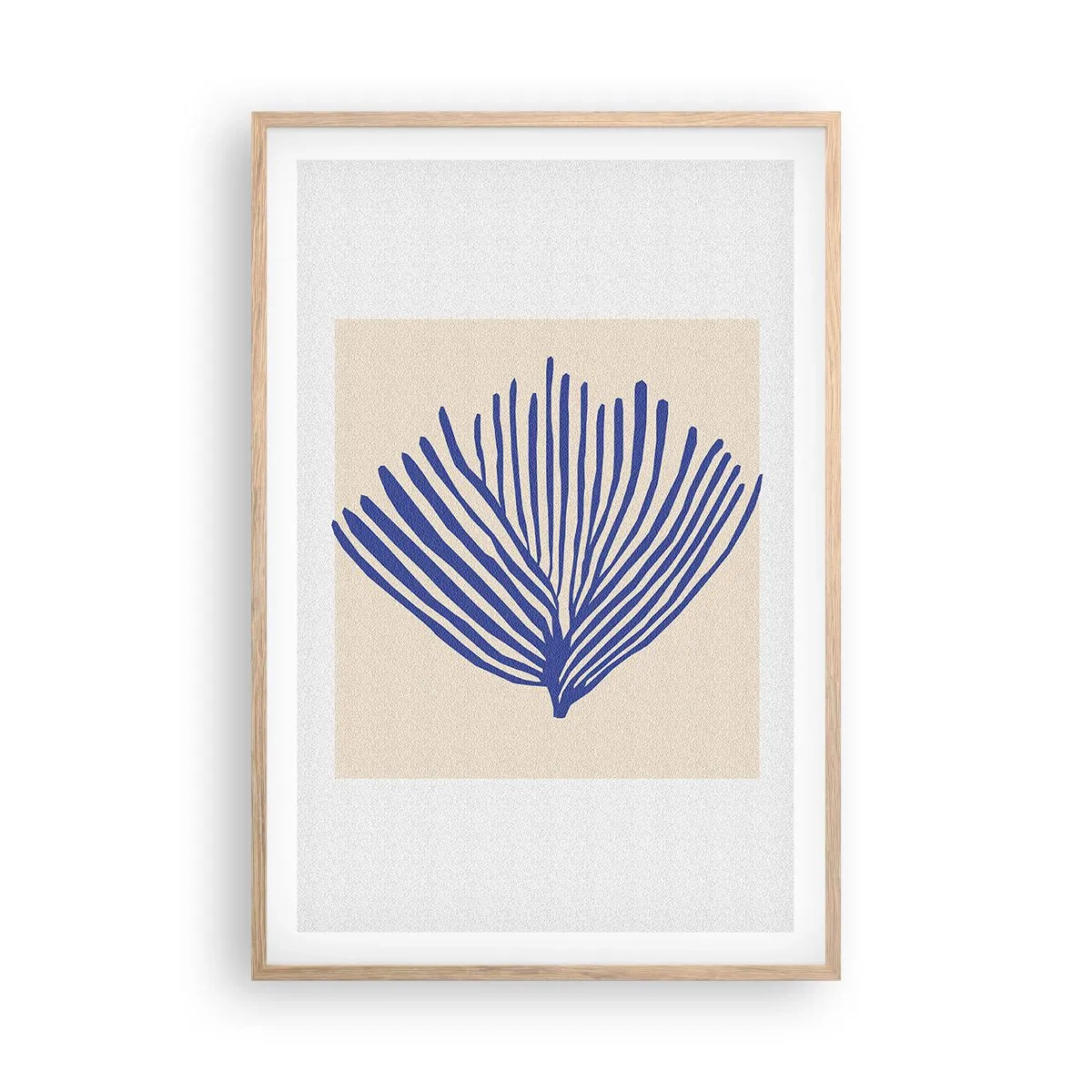 Plakat i ramme af lyst egetræ - Blå vifte - 61x91 cm