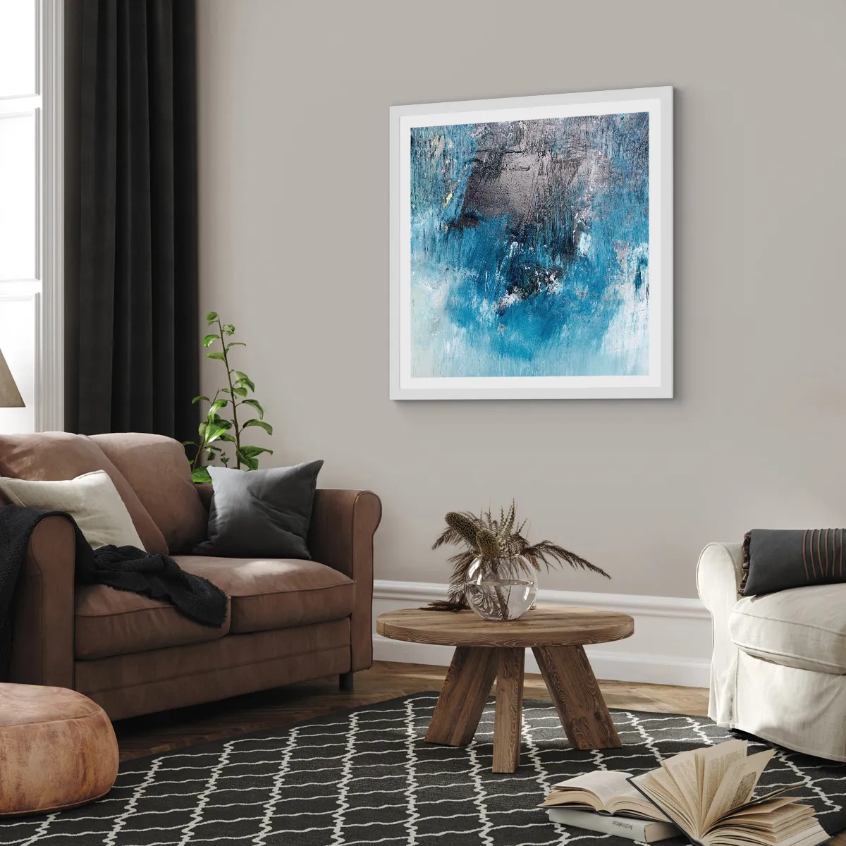 Plakat i hvid ramme - Blå rapsodi - 40x40 cm