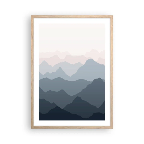 Plakat i ramme af lyst egetræ - Bølger af bjerge - 50x70 cm