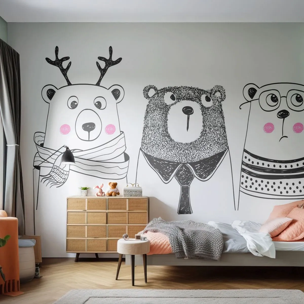 Fototapet Standard Eco - Bamse, bamse, bamse og bamse - For børn, Bjørn, Illustration - 400x280 cm