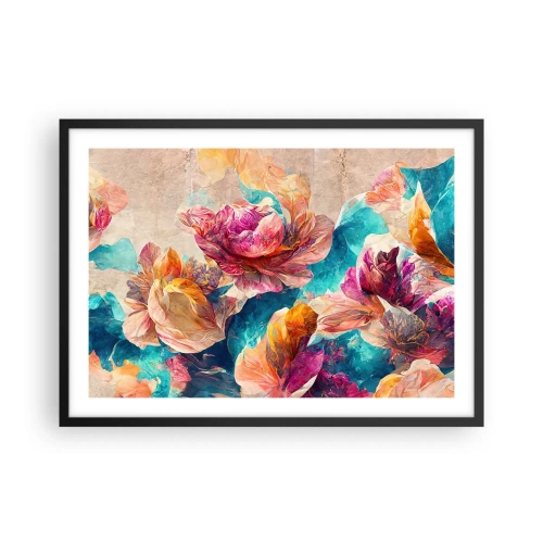 Plakat i sort ramme - Den farverige pragt i en buket - 70x50 cm