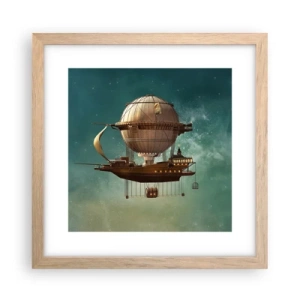 Plakat i ramme af lyst egetræ - Jules Verne hilser - 30x30 cm