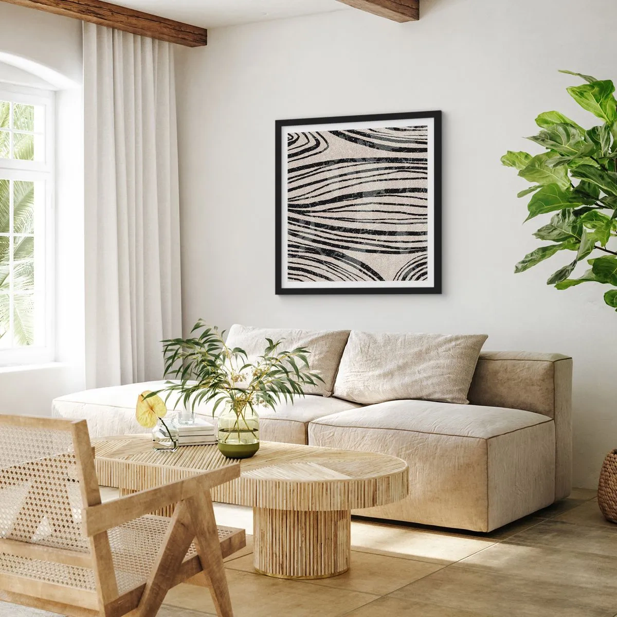 Plakat i sort ramme - Et spild af linjer - 40x40 cm