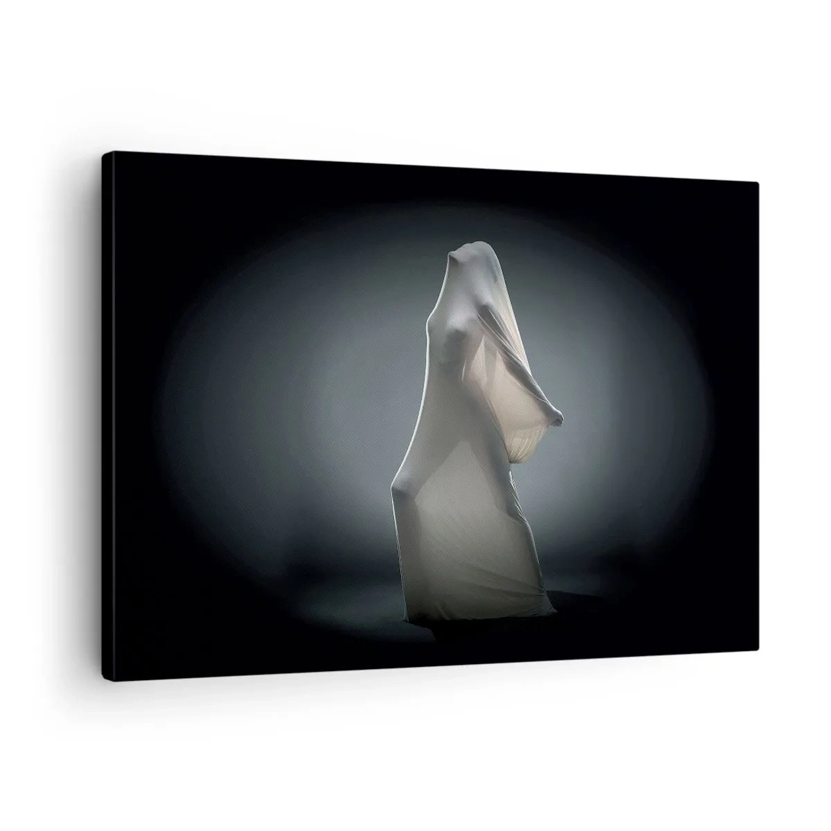 Lærredstryk - Billede på lærred - En figur i hvidt stof på en mørk baggrund - 70x50cm - Skjulte begær - Moderne vægdekoration til stue og soveværelse ARTTOR
