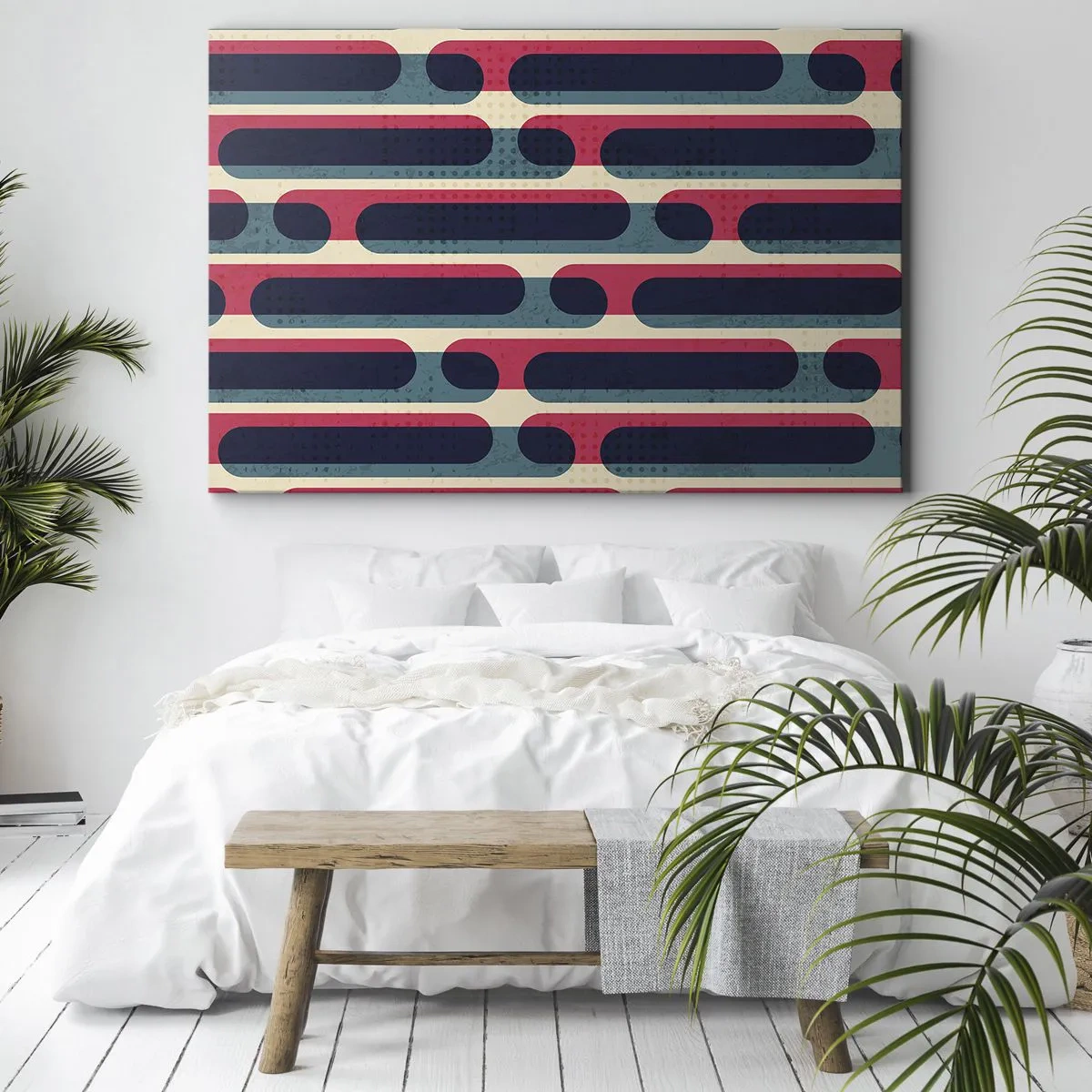 Lærredstryk - Billede på lærred - Geometrisk retro mønster med pastelfarver - 70x50cm - Indad og fremad - Moderne vægdekoration til stue og soveværelse ARTTOR