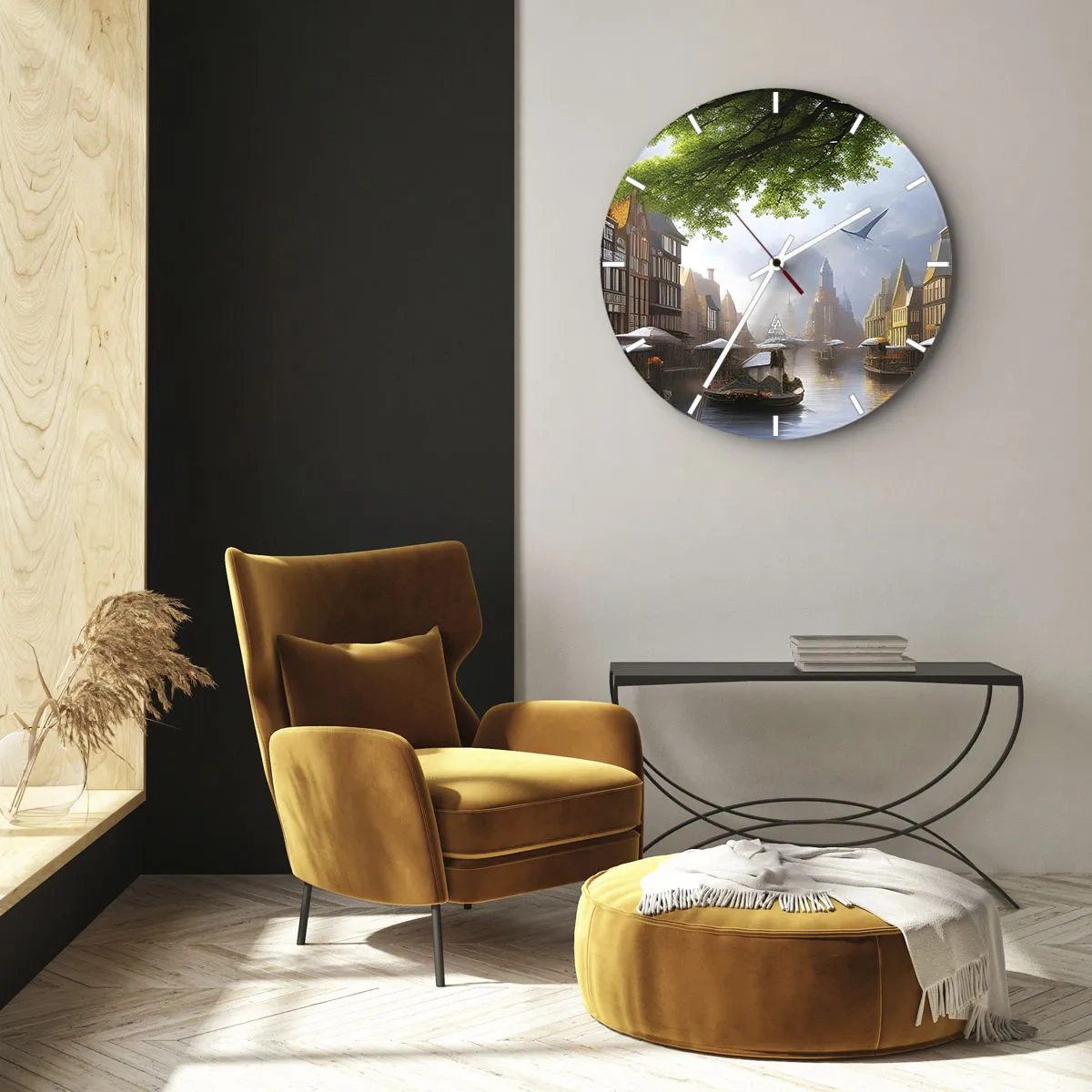 Vægur, Uret - Hollandsk bybillede - 40x40 cm