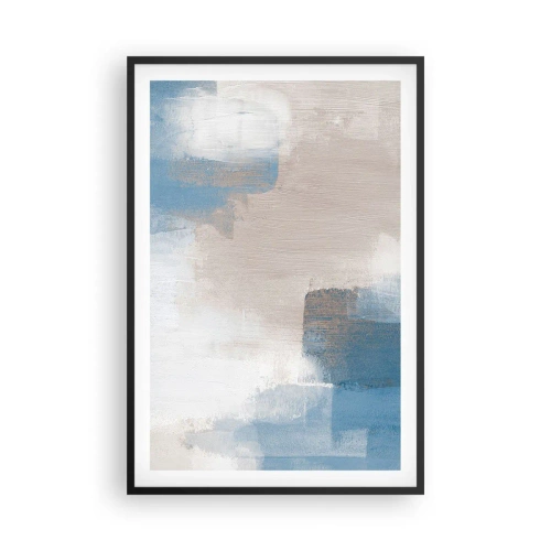 Plakat i sort ramme - Lyserød abstraktion bag et slør af blåt - 61x91 cm