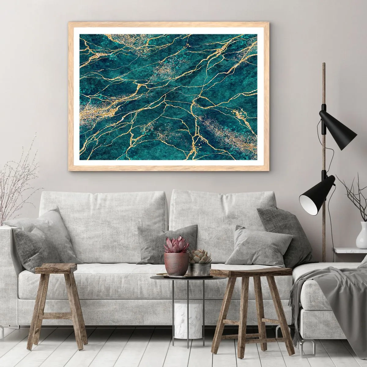 Plakat i ramme af lyst egetræ - Guldåre - 70x50 cm