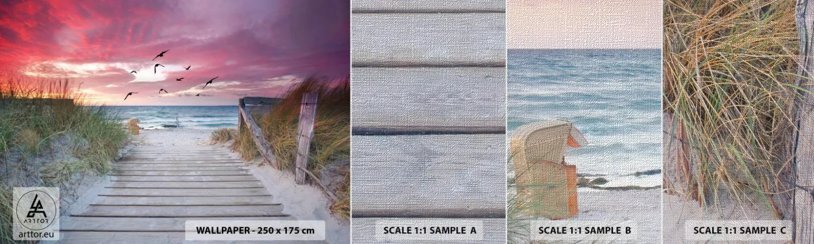 Prøve Fototapet Premium Canvas - Baltisk indtryk - Havlandskab, Strand, Fugle - 100x30 cm