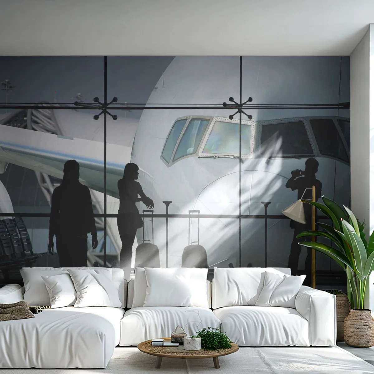 Fototapet Selvklæbende Deluxe Sticker - Vis a vis i lufthavnen - Fly, Lufthavn, Rejser - 150x105 cm