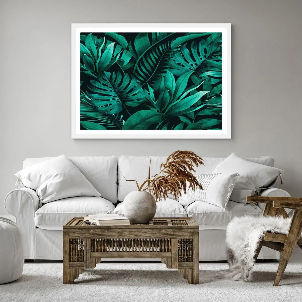 Plakat i hvid ramme - Dyb tropisk grøn - 100x70 cm