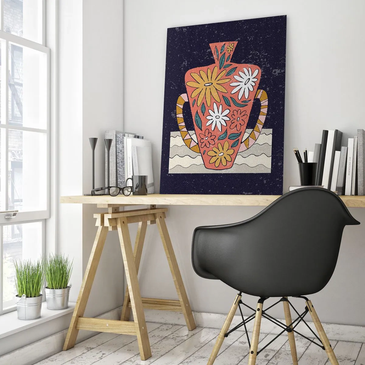 Billede på glas - Malet kande - 80x120 cm