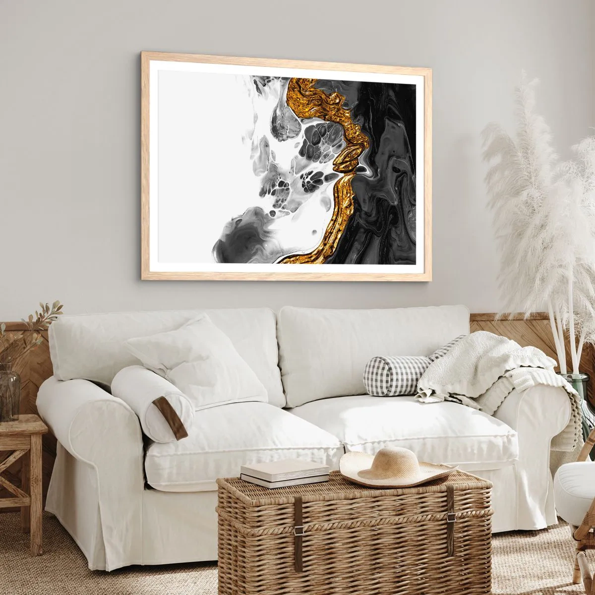 Plakat i ramme af lyst egetræ - Organisk sammensætning - 50x40 cm