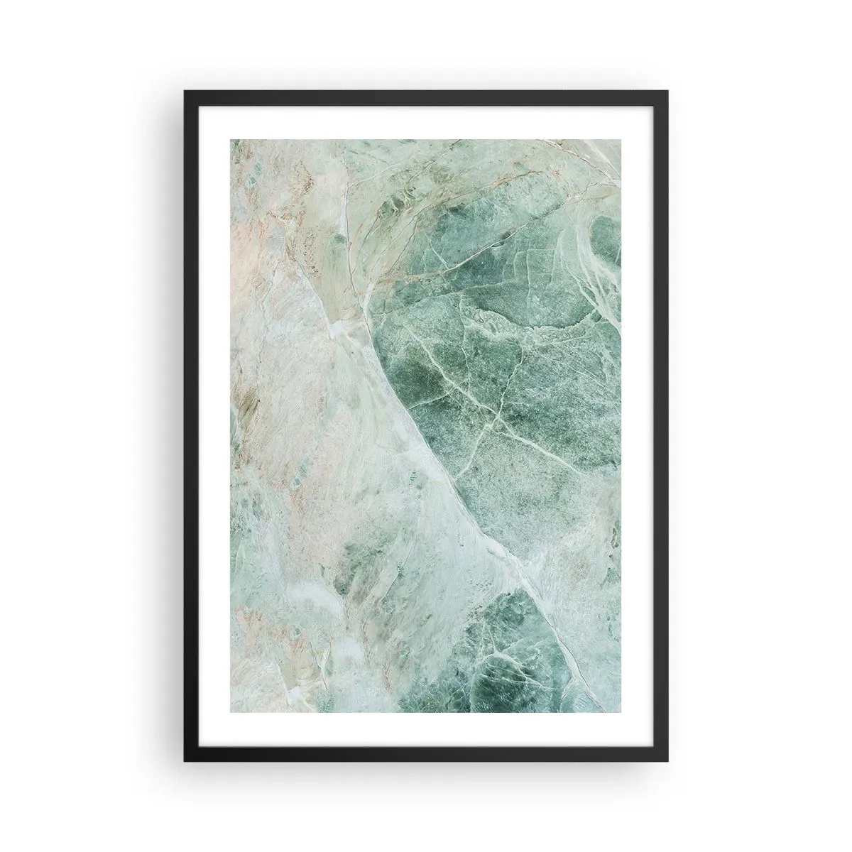 Plakat i sort ramme - Grøn marmorstruktur med fine hvide årer - 50x70cm - Den ædle kølighed af sten - Moderne vægdekoration til stue og soveværelse ARTTOR