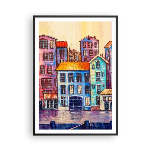 Plakat i sort ramme - En by som et eventyr - 70x100 cm