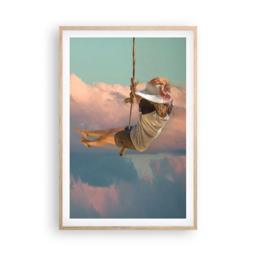 Plakat i ramme af lyst egetræ - Sjov i skyerne - 61x91 cm