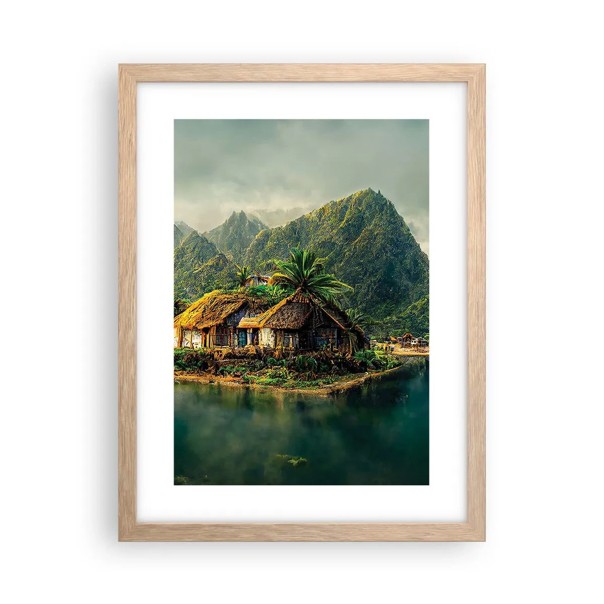 Plakat i ramme af lyst egetræ - Tropisk paradis - 30x40 cm