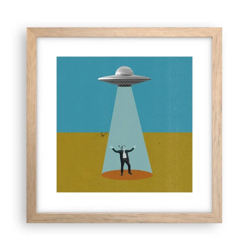 Plakat i ramme af lyst egetræ - Et tæt møde - 30x30 cm