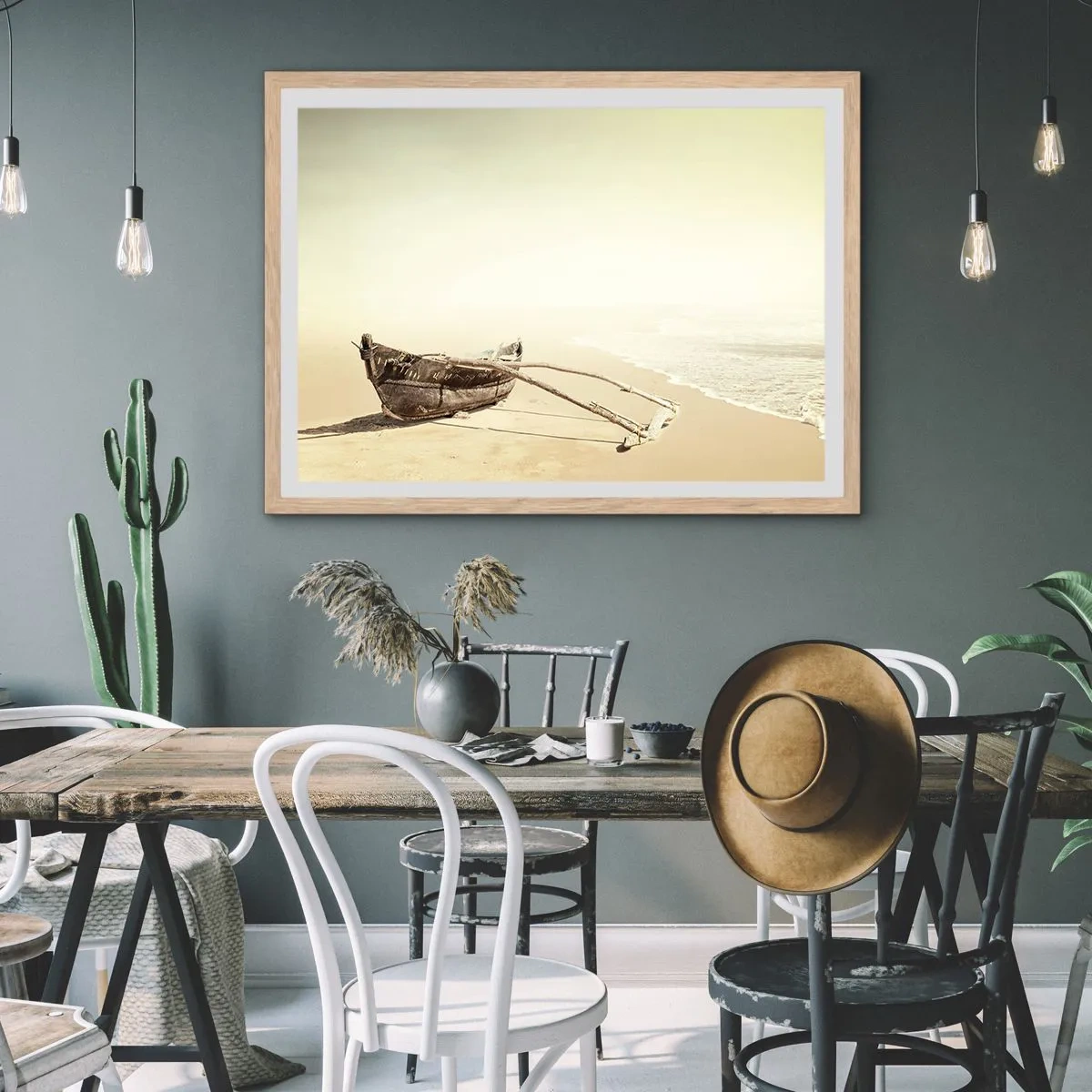 Plakat i ramme af lyst egetræ - Et minde om Sydhavet - 70x50 cm